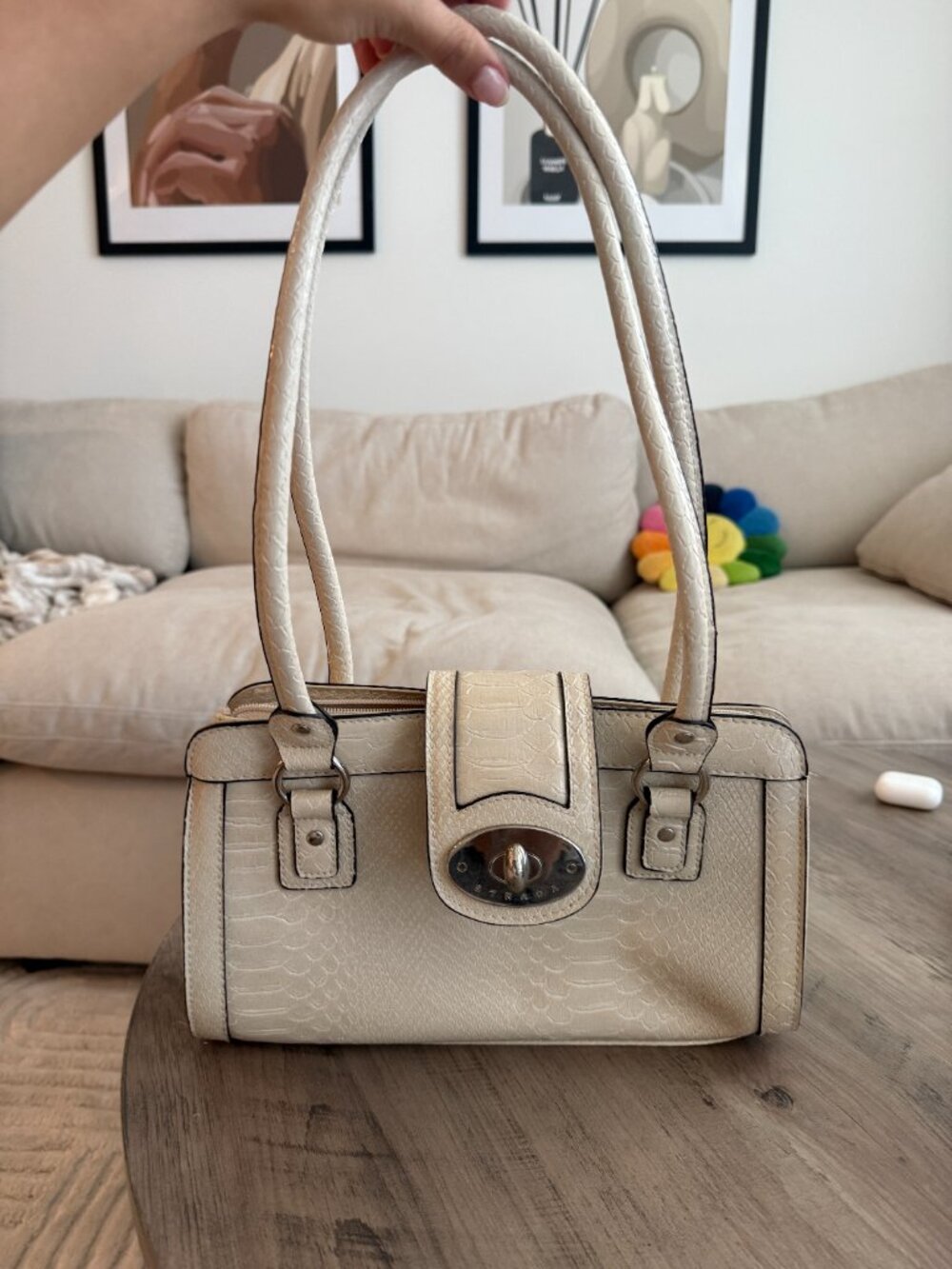 Vintage Strada Beige Crocodile Print Purse
